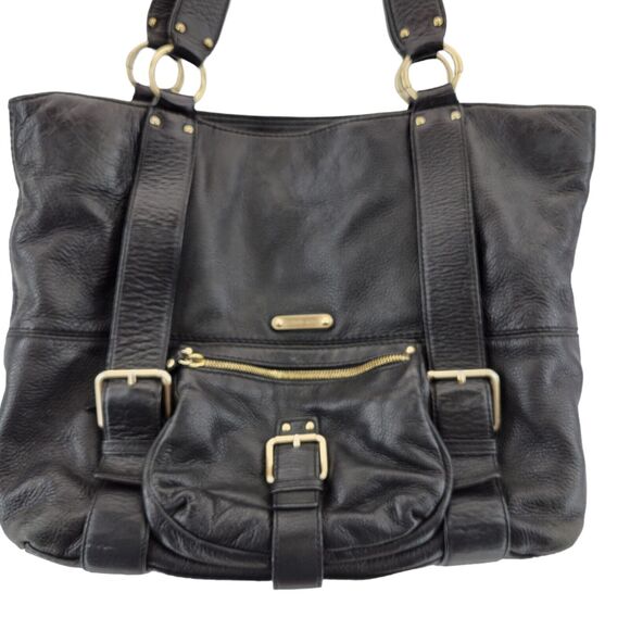 Michael Kors Black Leather Tote Bag Shoulder Bag Gold Tone Hardware 17x12x5.5 - Picture 3 of 14
